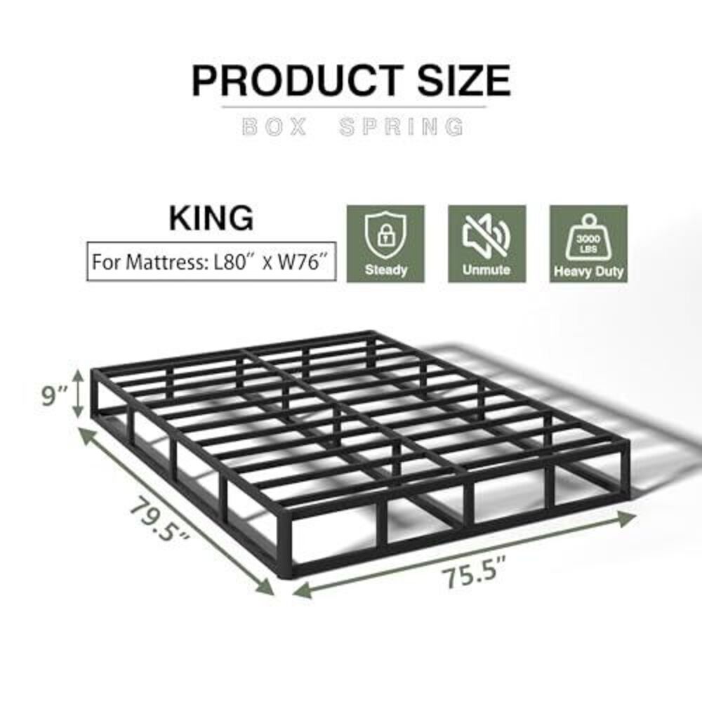 King Size Bed Box Spring, Heavy Duty Metal Mattress Foundation, 9 inch Height